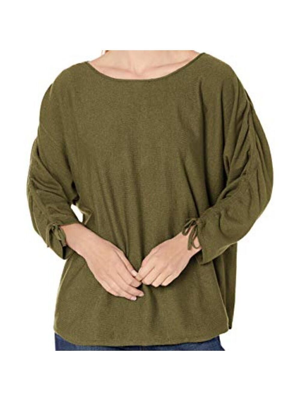 𝅺MAX Studio BNWOT Boat Neck New Green Sweater Ruched Sleeve